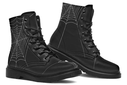 Caught Up In Your Web AntiBrand combat boots with spiderweb print