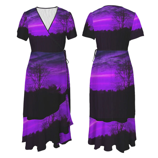 ANTIBrand 1999 Wrap Dress with purple dusk artwork