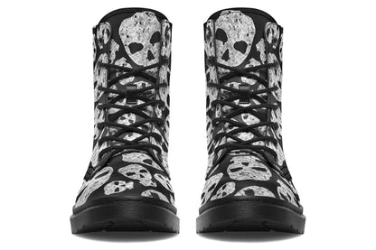 Front view of ANTIBrand vegan goth boots with lace-up design