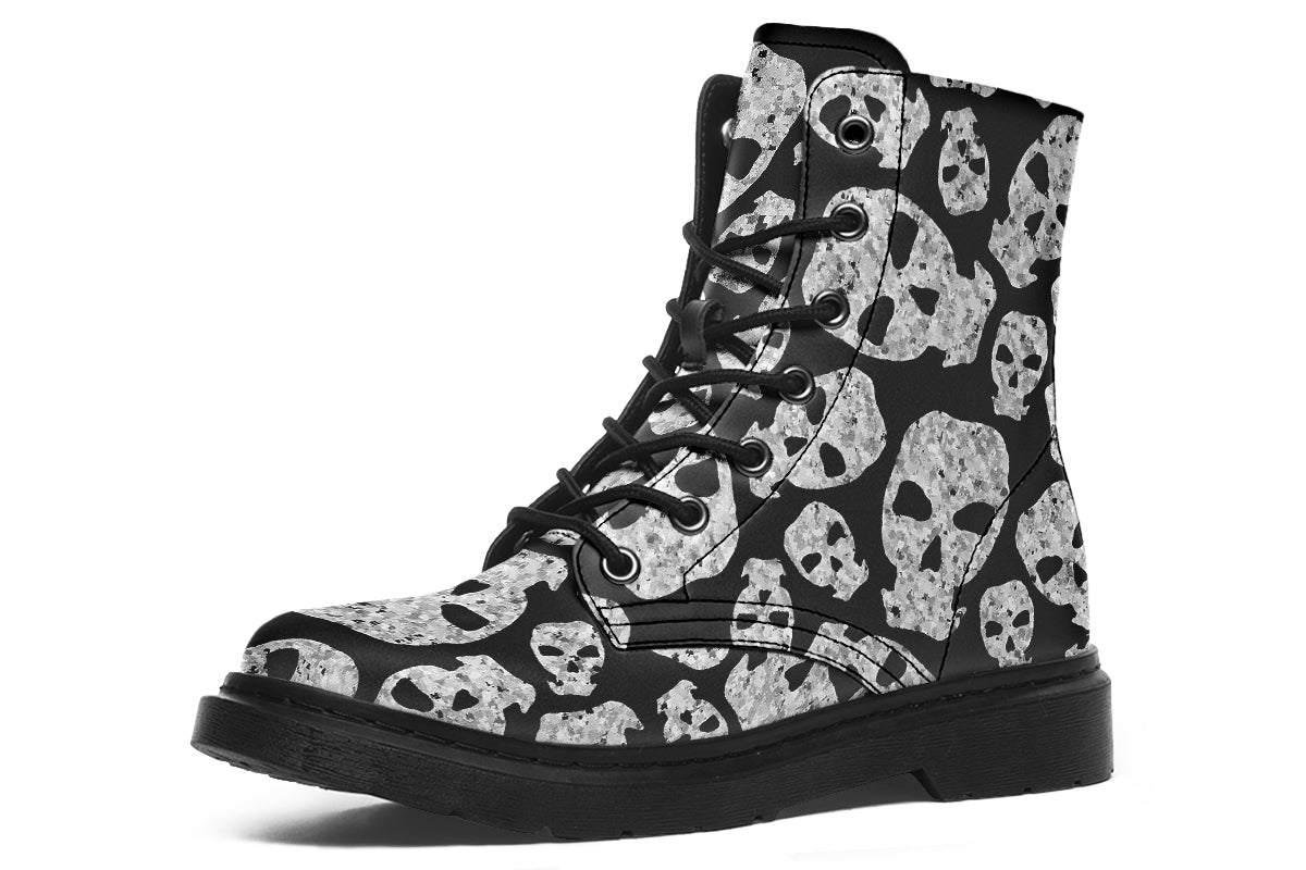 Detail of vegan leather texture on ANTIBrand skull boots