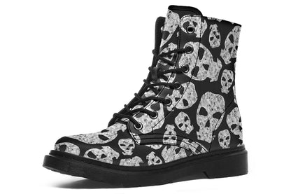 Detail of vegan leather texture on ANTIBrand skull boots