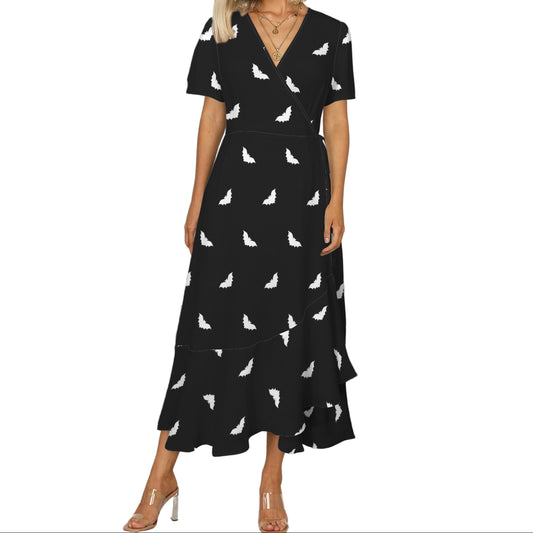 Bats on Repeat Wrap Dress