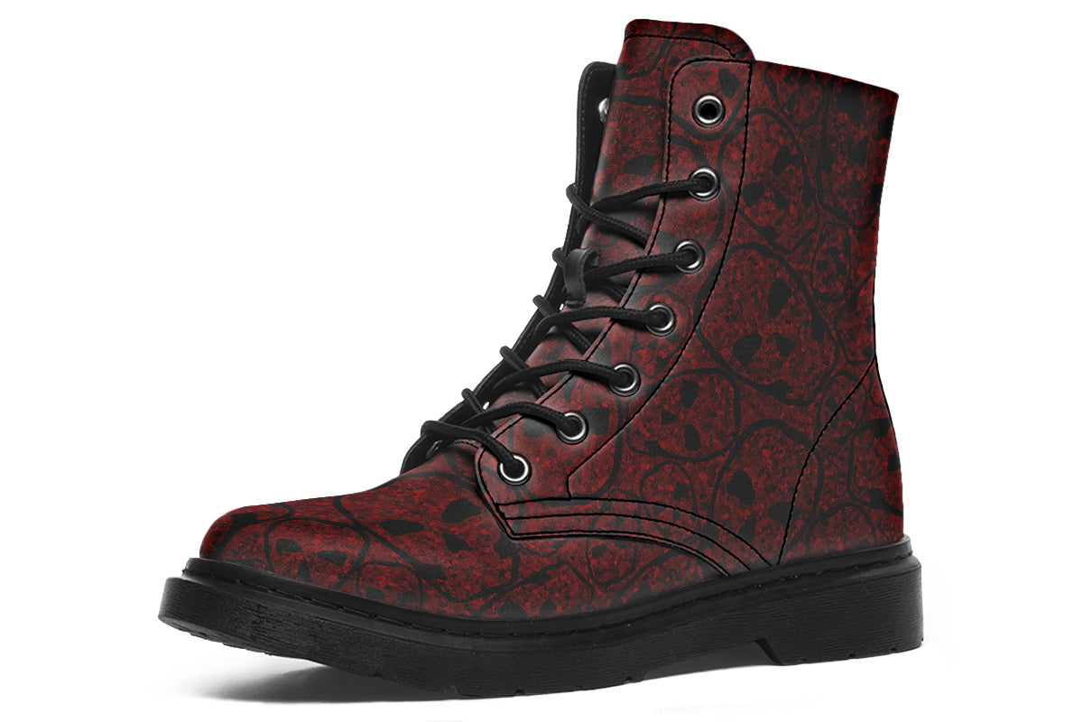 ANTIBrand red and black skull print goth boots