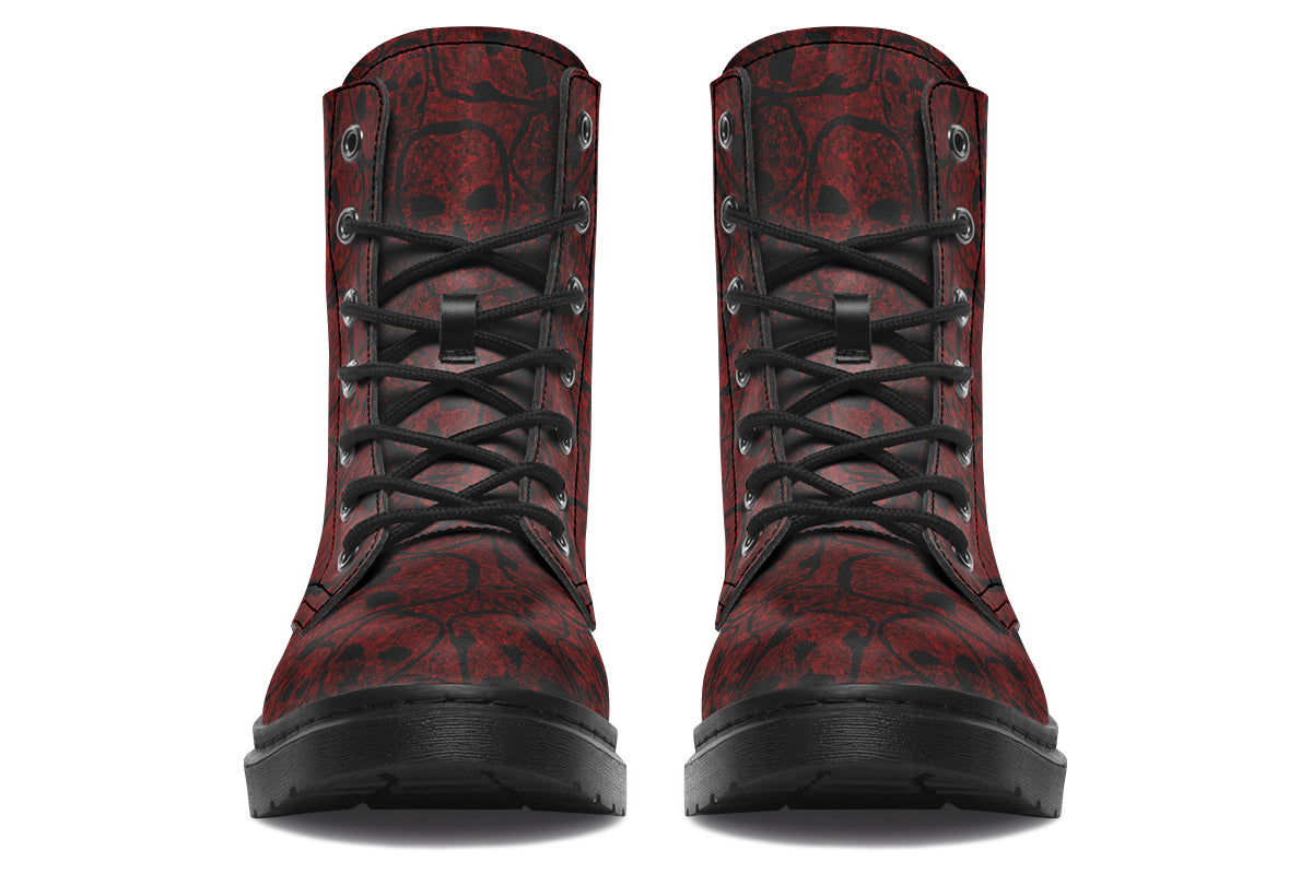 Front view of ANTIBrand Sanguine Haze Skulls boots with black laces and vegan leather