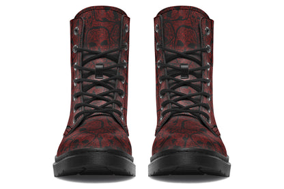 Front view of ANTIBrand Sanguine Haze Skulls boots with black laces and vegan leather