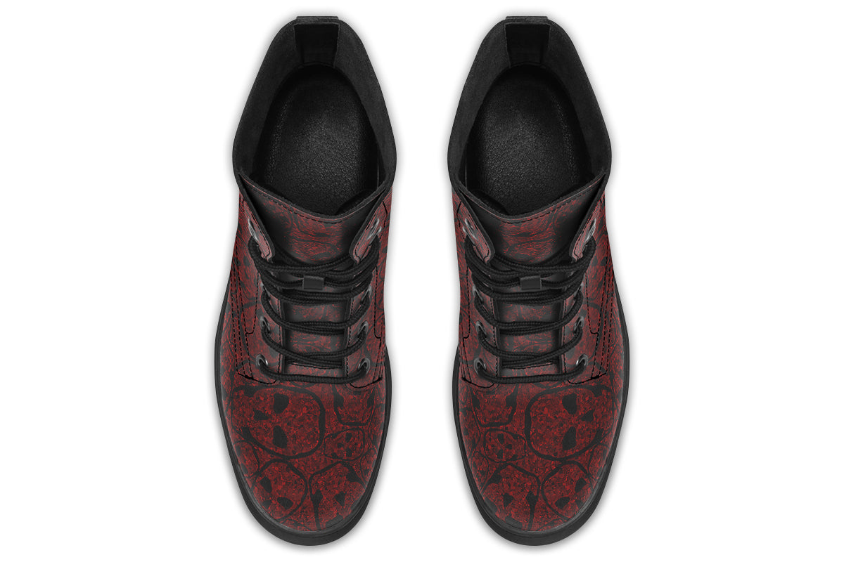 Top-down view of ANTIBrand Sanguine Haze Skulls goth boots showing lace-up detail