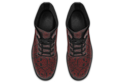 Top-down view of ANTIBrand Sanguine Haze Skulls goth boots showing lace-up detail