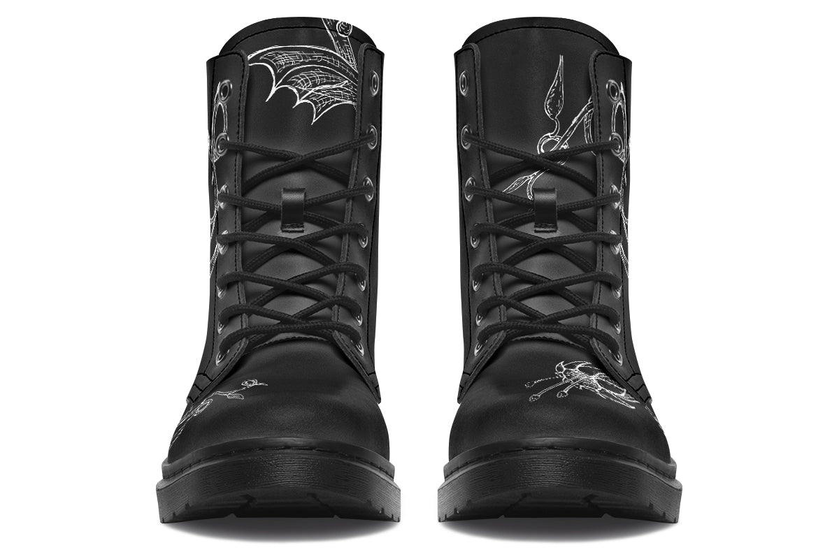 Goth boots with skull flower print and steel shank sole