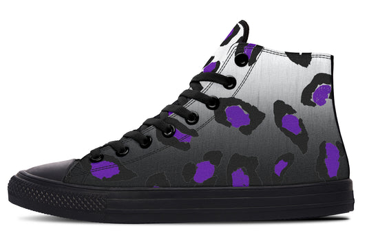 ANTIBrand Steel Panther High Tops – purple and grey leopard print with black sole