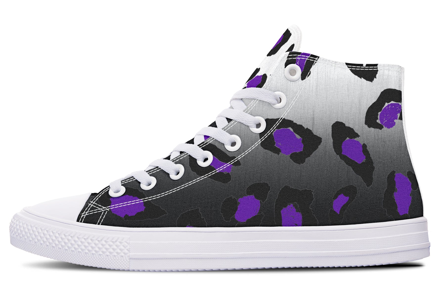 ANTIBrand Steel Panther High Tops – purple and grey leopard print with white sole"