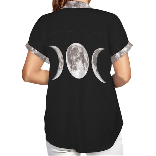 Back view of ANTIBrand Triple Goddess shirt showing three moon phases on black