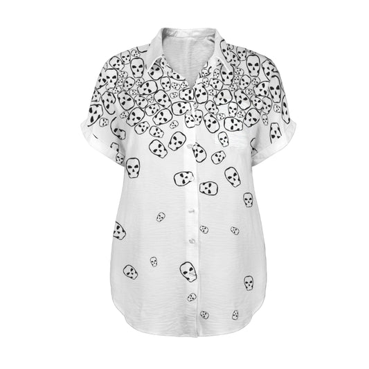 Women’s goth V-neck shirt with tumbling skulls print