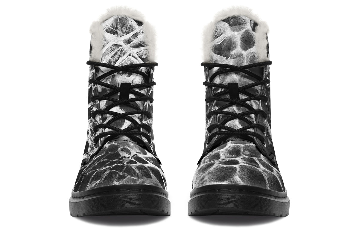 ANTIBrand snakeskin fleece lined goth boots front view