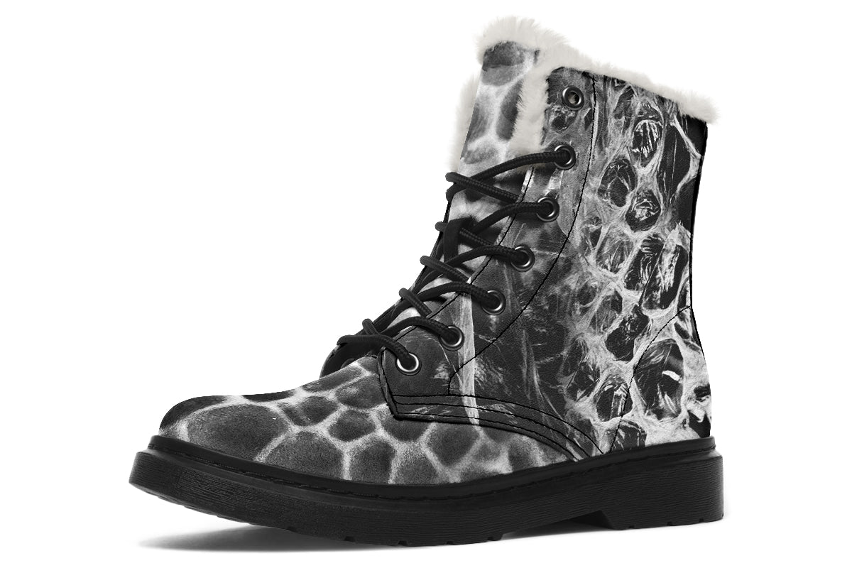 Gothic snakeskin winter boots with faux fur lining