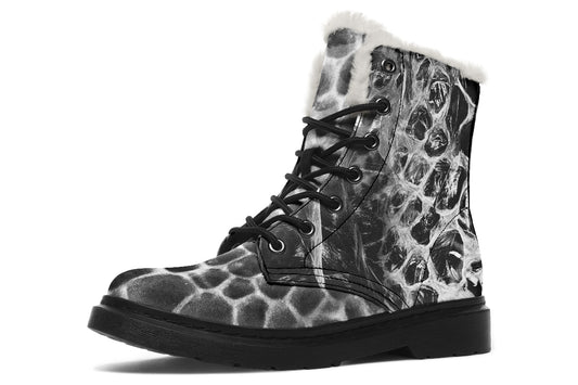 Gothic snakeskin winter boots with faux fur lining