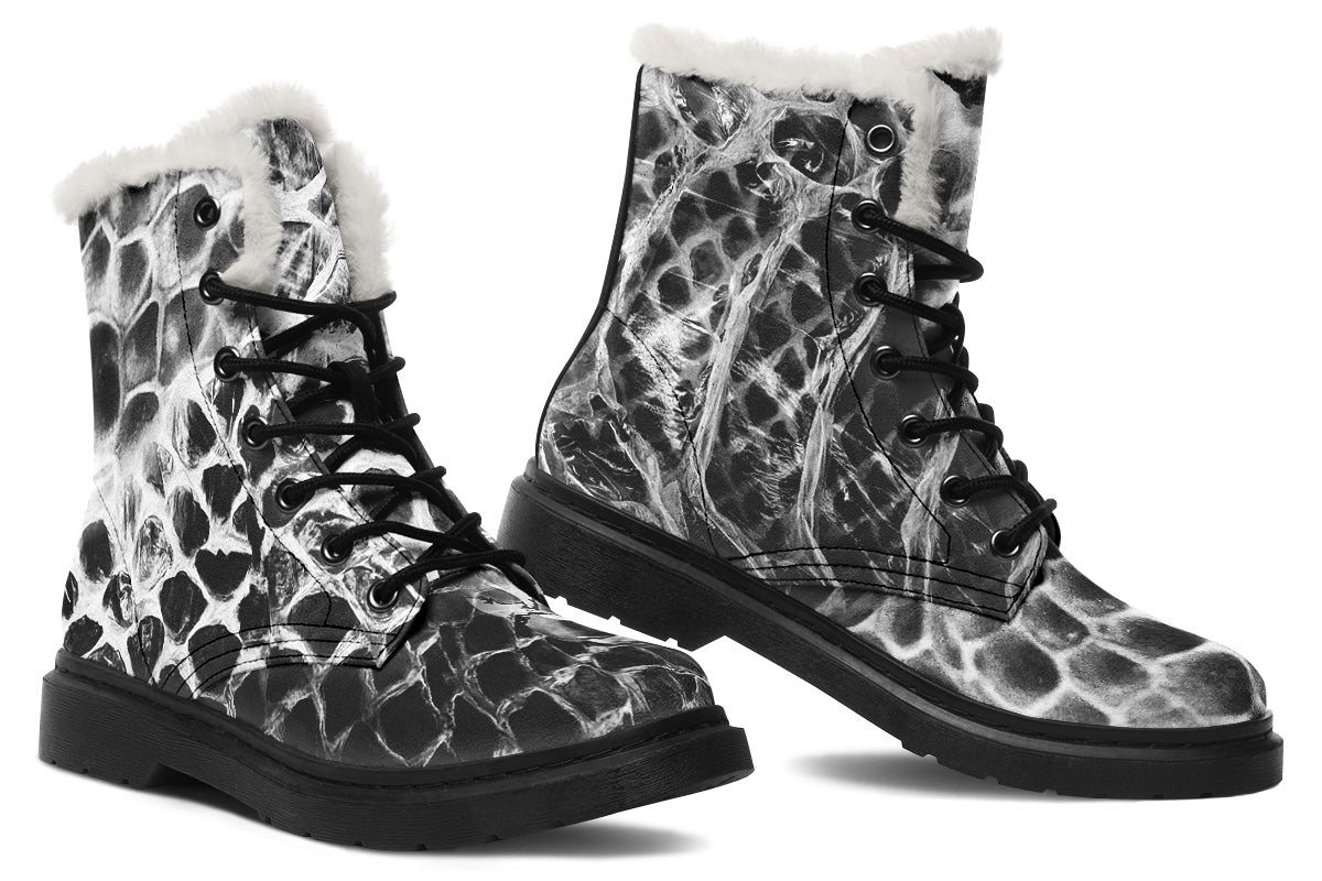 Shedding Skin snakeskin effect fleece lined vegan boots