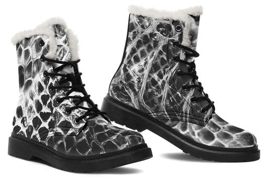 Shedding Skin snakeskin effect fleece lined vegan boots