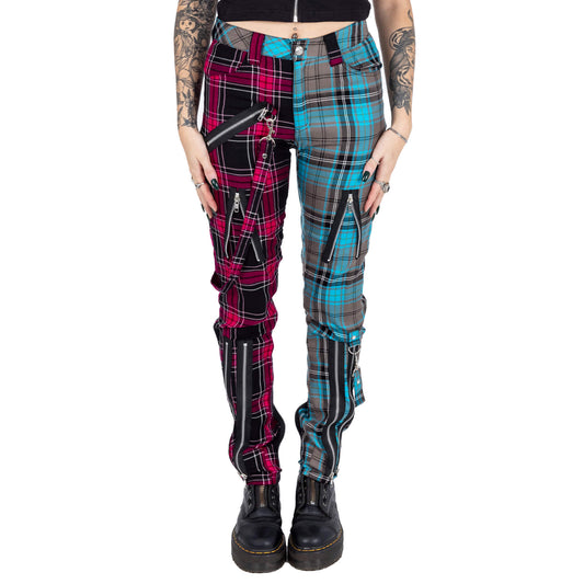 Azaria Dark Pink and Light Blue Tartan Split Trousers