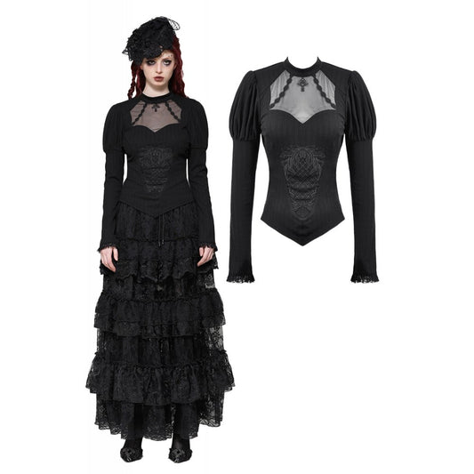 Dark in Love Avalon Gothic Embroidered Puff Sleeve Top - Kate's Clothing