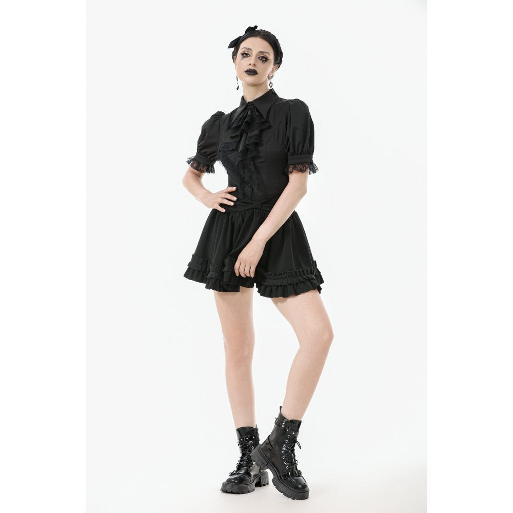 Dark in Love Viktoria Lace Ruffle Gothic Blouse in Black
