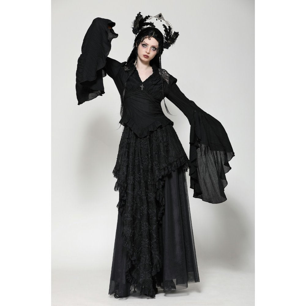 Dark in Love Constance V-neck Bell Sleeve Top with Cross Pendant - Kate's Clothing