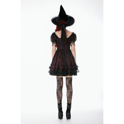 Dark in Love Red Black Lace Princess Dress with Stars Lace