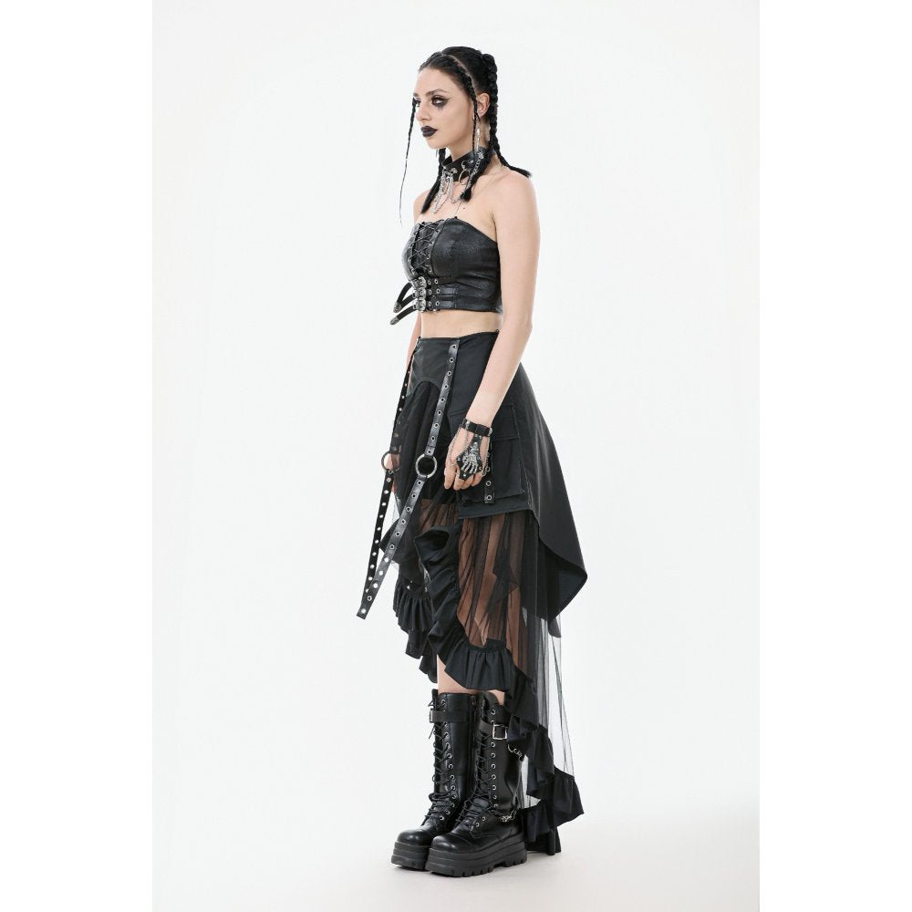 Dark in Love Belladonna Mesh Buckled Goth Skirt in Black