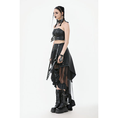 Dark in Love Belladonna Mesh Buckled Goth Skirt in Black