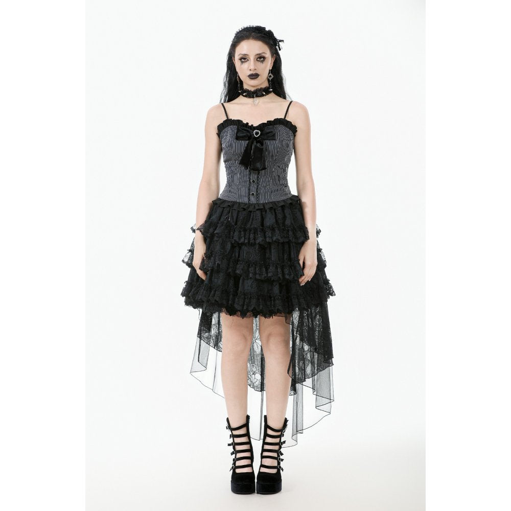 Dark in Love Belladonna Tiered Lace High-Low Goth Skirt in Black