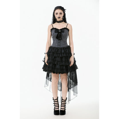 Dark in Love Belladonna Tiered Lace High-Low Goth Skirt in Black