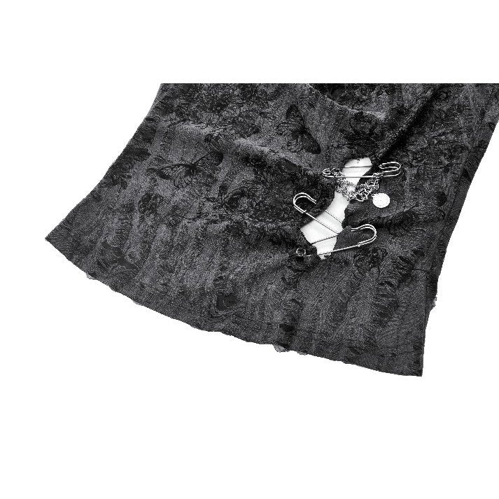 Dark in Love Shredded Butterfly Print Halter Goth Top In Grey
