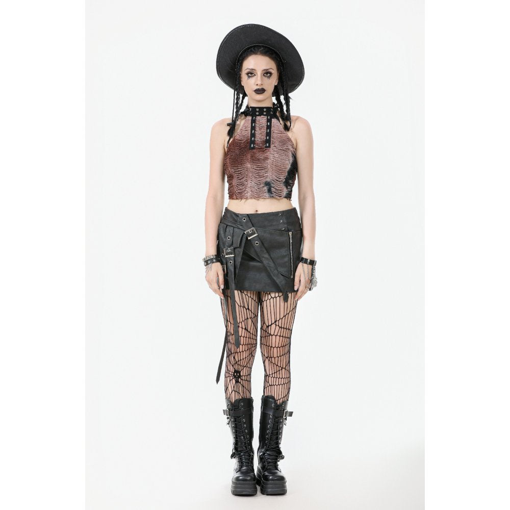 Dark in Love Chaos Reign Faux Leather Goth Mini Skirt in Black