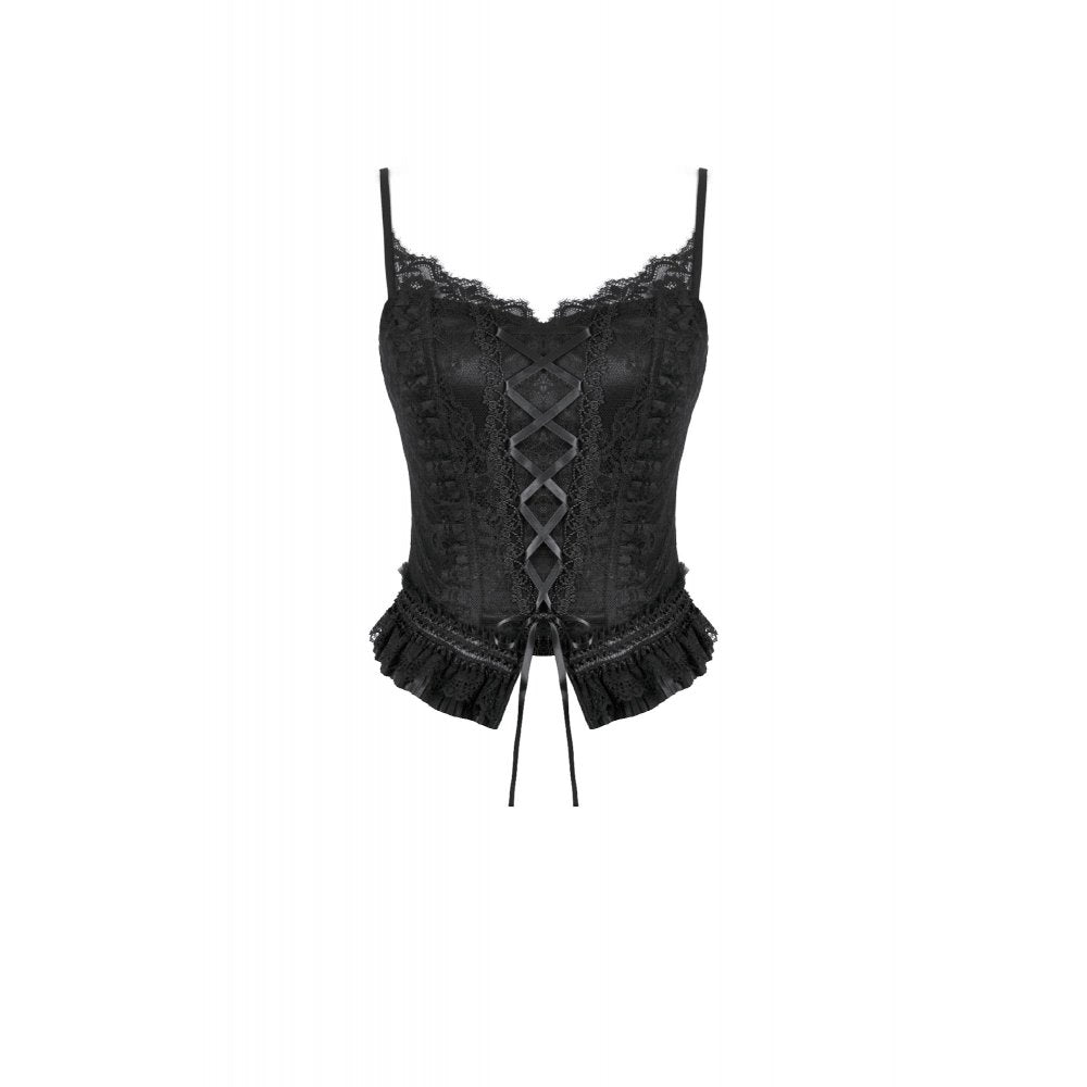 Dark in Love Black Lace Court Lace-Up Camisole