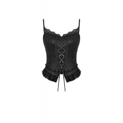 Dark in Love Black Lace Court Lace-Up Camisole