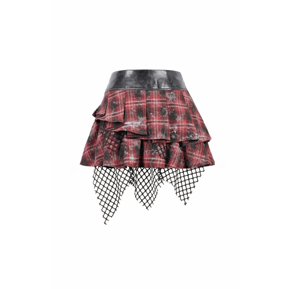 Dark in Love Linnea Plaid Mesh Layered Skirt