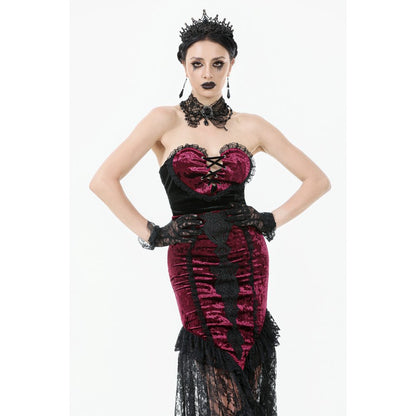 Dark in Love Crimson Queen Lace High-Low Goth Skirt in Burgundy & Black