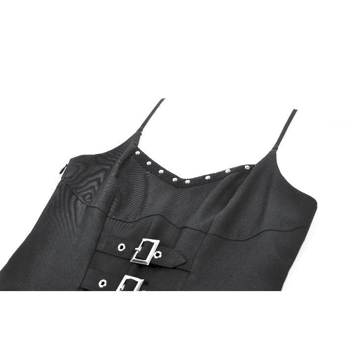 Dark in Love Studded Buckle Pleated Camisole Dress
