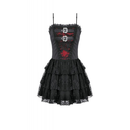 Dark in Love Crimson Shadow Layered Lace Cake Dress