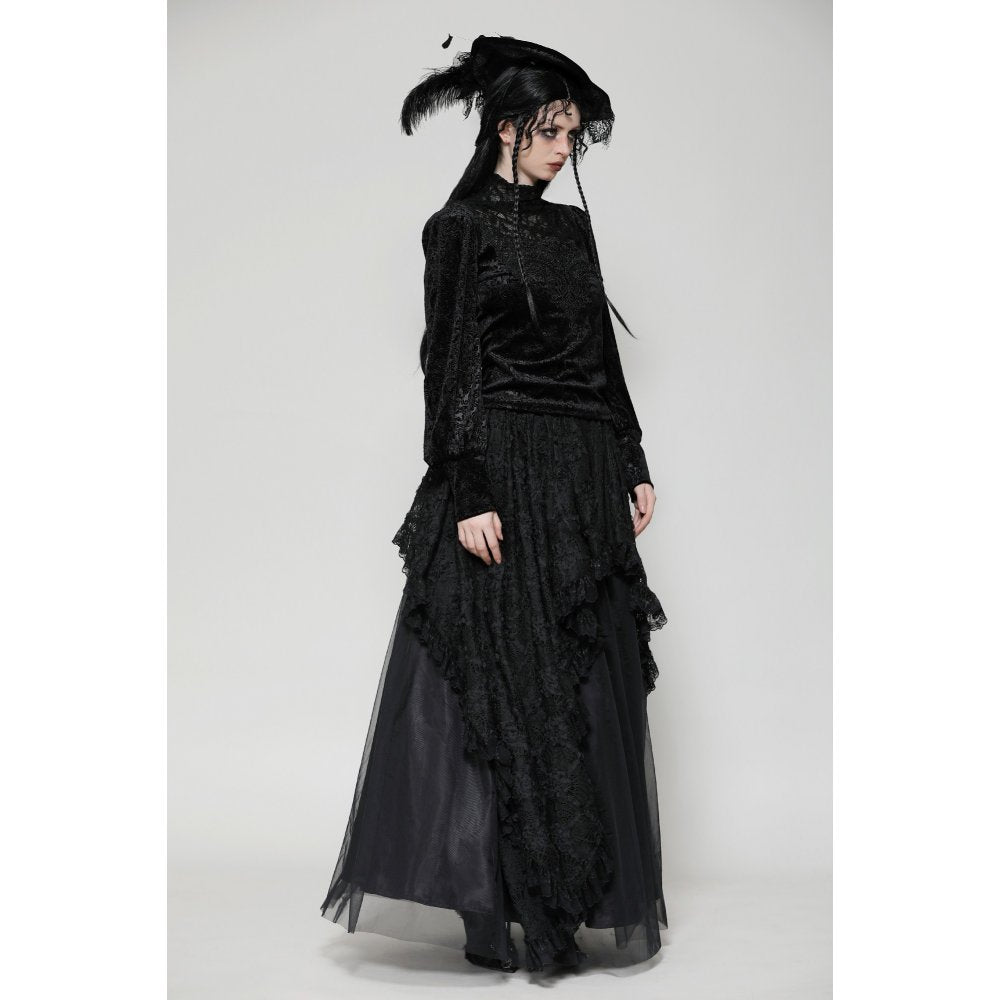 Dark in Love Cyra Gothic Jacquard Velvet Bell Sleeve Top - Kate's Clothing