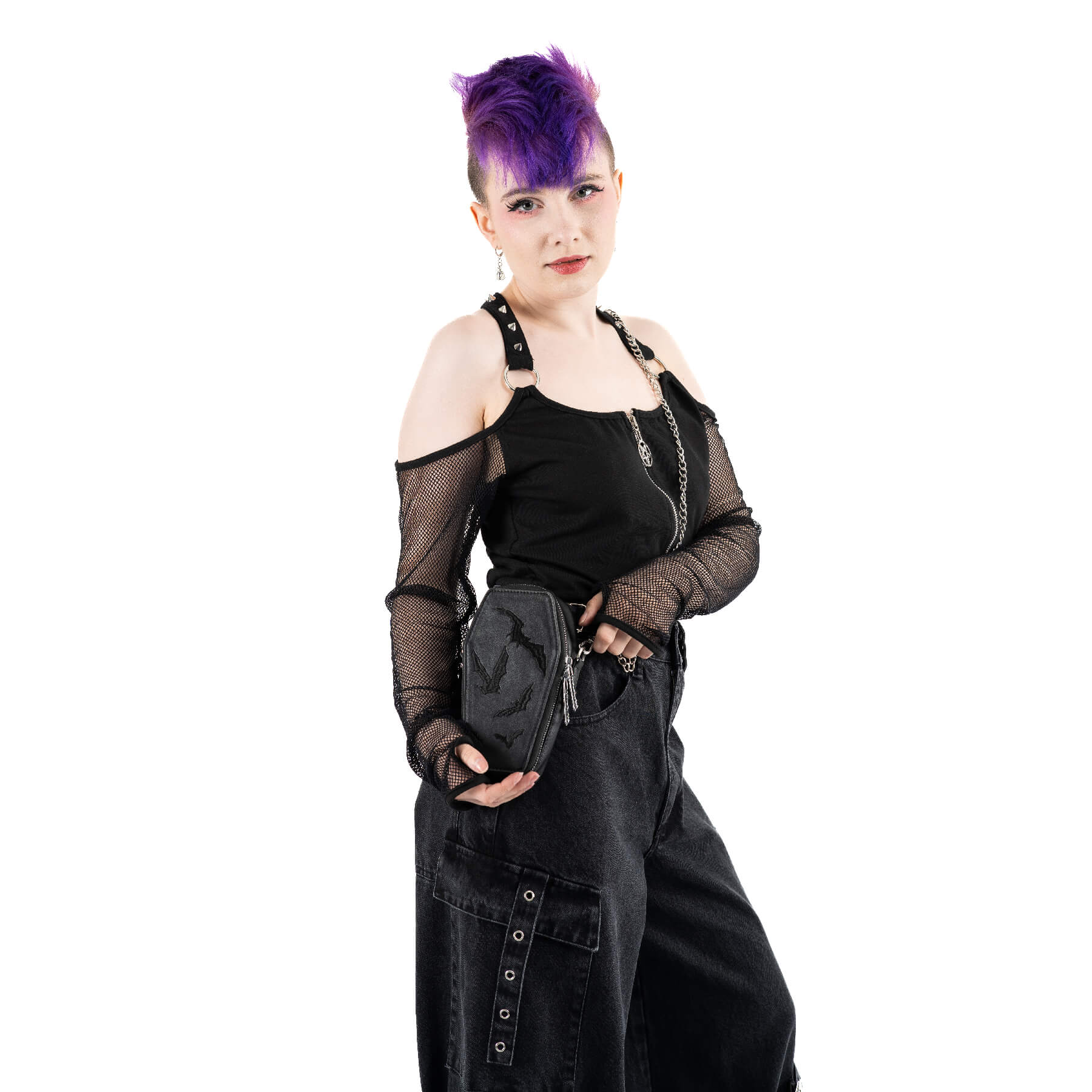 Heartless Embroidered Black Bat Mini Coffin Bag - Kate's Clothing
