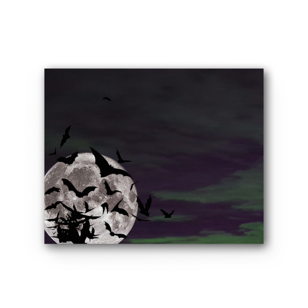 Gothic canvas print of bats flying across a full moon