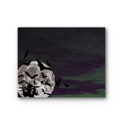 Gothic canvas print of bats flying across a full moon