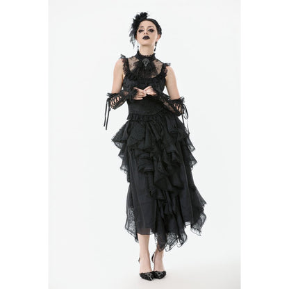 Dark in Love Seraphina Ruched Lace Goth Blouse in Black