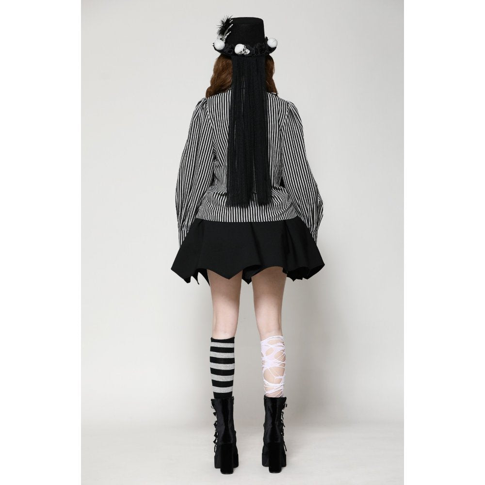 Dark in Love Elsbeth Gothic Lolita Striped Blouse with Skull Pendant Collar - Kate's Clothing