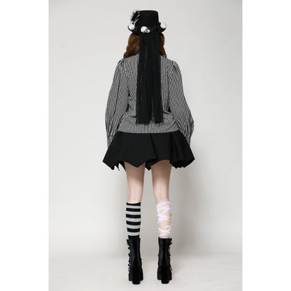 Dark in Love Elsbeth Gothic Lolita Striped Blouse with Skull Pendant Collar - Kate's Clothing