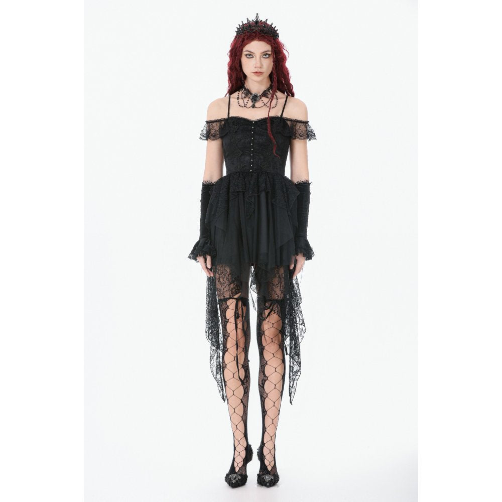 Dark in Love Morgana Gothic Off-Shoulder Lace Hem Dress