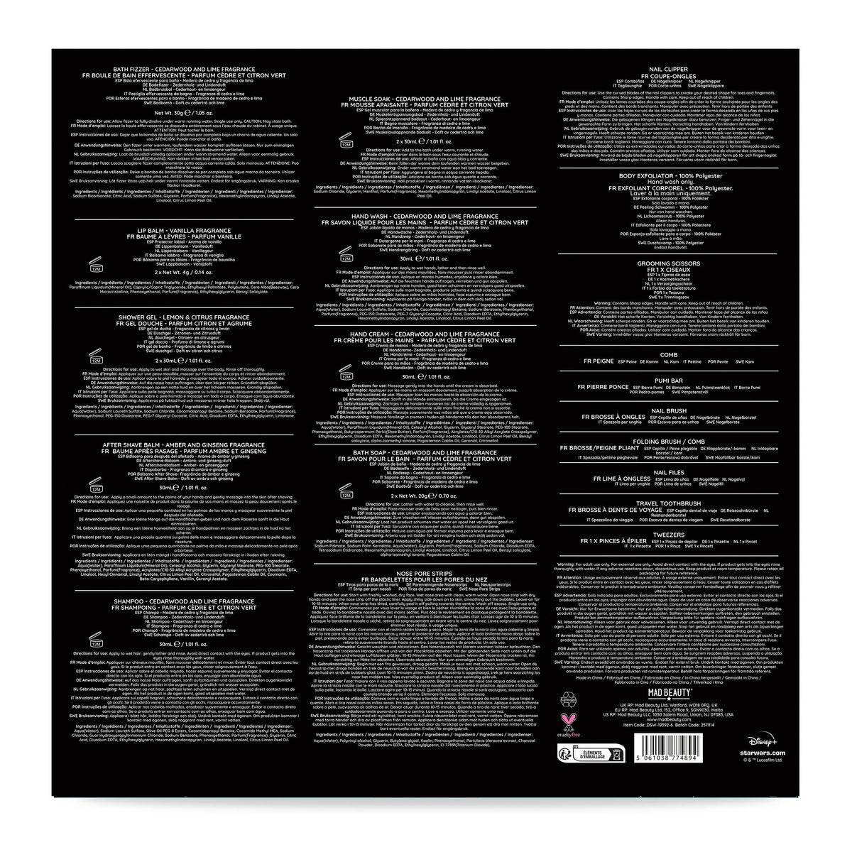 Back of the Star Wars Troopin advent calendar box, showing the full contents list