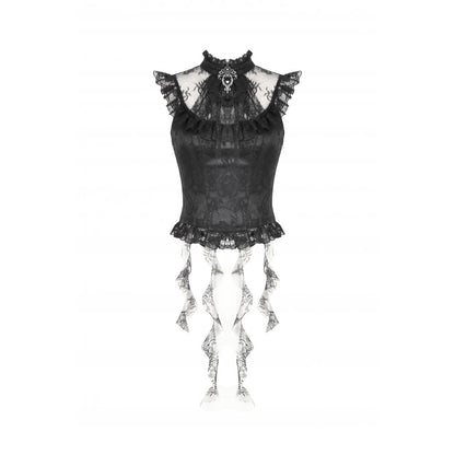 Dark in Love Seraphina Ruched Lace Goth Blouse in Black