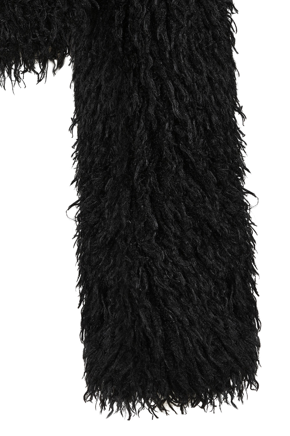 cropped black faux fur gothic jacket close up of sleeve