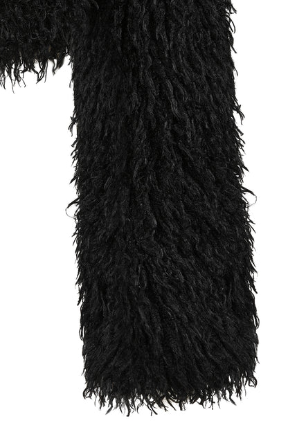 cropped black faux fur gothic jacket close up of sleeve